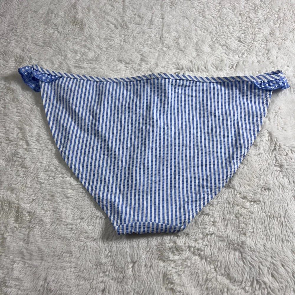 Aerie Women's Blue White Striped Seersucker Ruffle‎ Bikini Bottom Size Large NWT